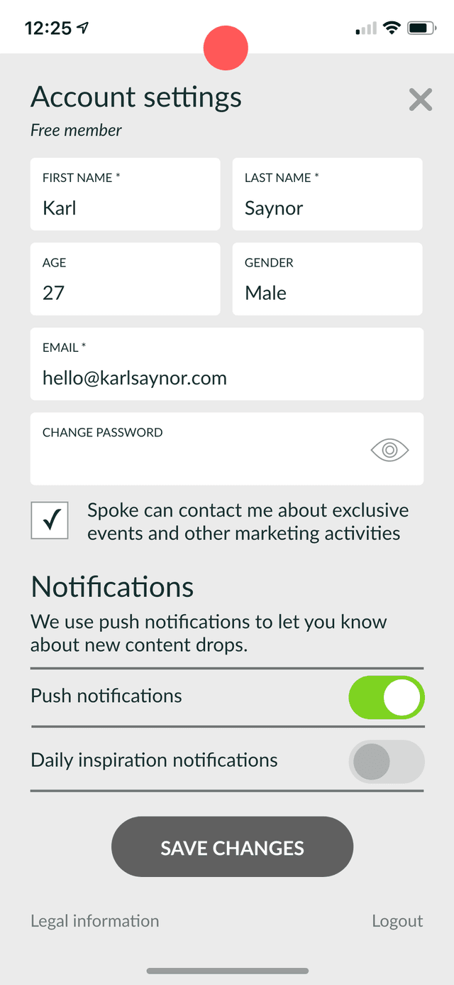 Settings menu - free member